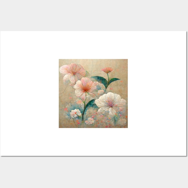 Traditional Japanese Flowers Painting Canvas #2 Wall Art by AntielARt